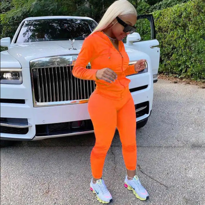 2 piece Baddie Sweatsuit Orange